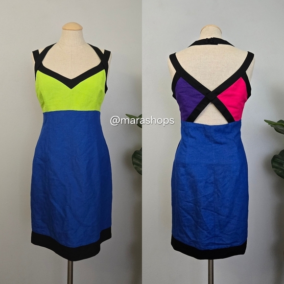 Ashley Brooke Dresses & Skirts - Vintage 90’s Ashley Brooke Cutout Colorblock Linen Mini Dress